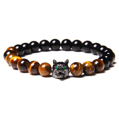 Men's Natural Water Sticky Beads Inlaid Zircon Wolf Bracelets