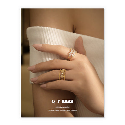 Women's Gold-plated Fashion Retro Style Exquisite Hollow Zircon Rings