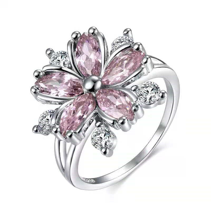 Copper Material Romantic Flower Zircon Light Rings