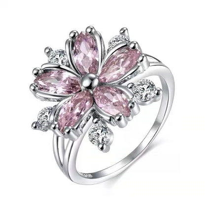 Copper Material Romantic Flower Zircon Light Rings