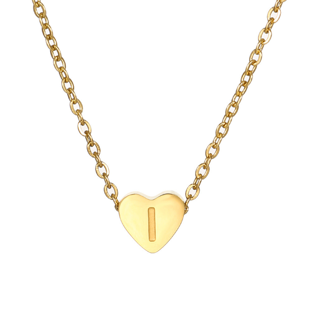 Gold Stainless Steel Heart-shaped Letter Female Titanium Necklaces