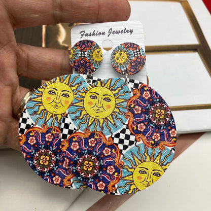 Italian Church Ceramic Pattern Large Wooden Earrings