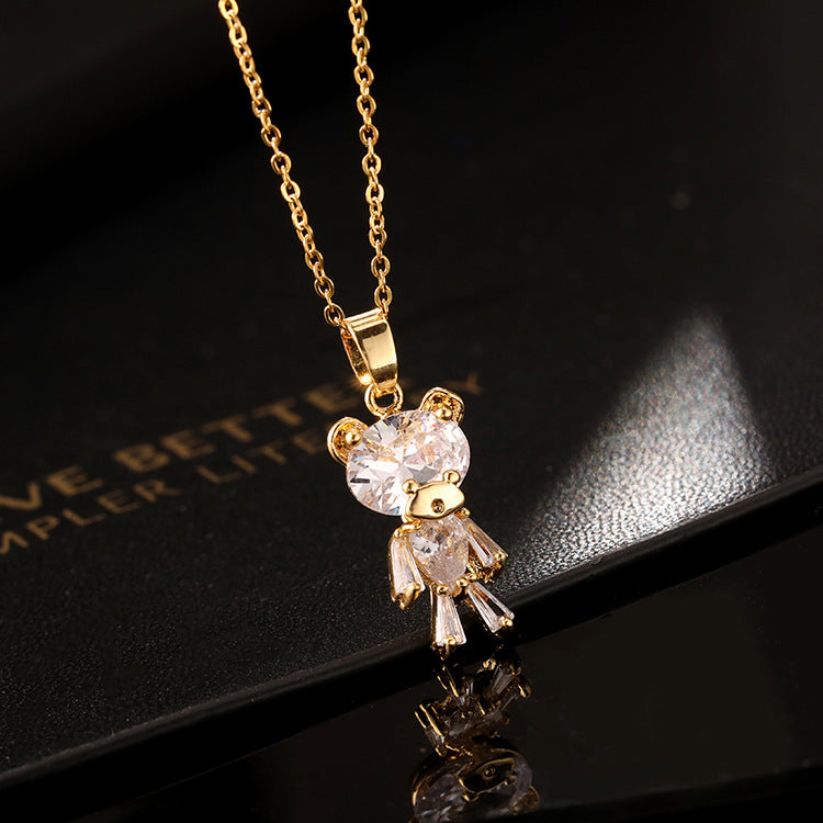Cute Bear Design Color Zircon Fun Cartoon Female Necklaces