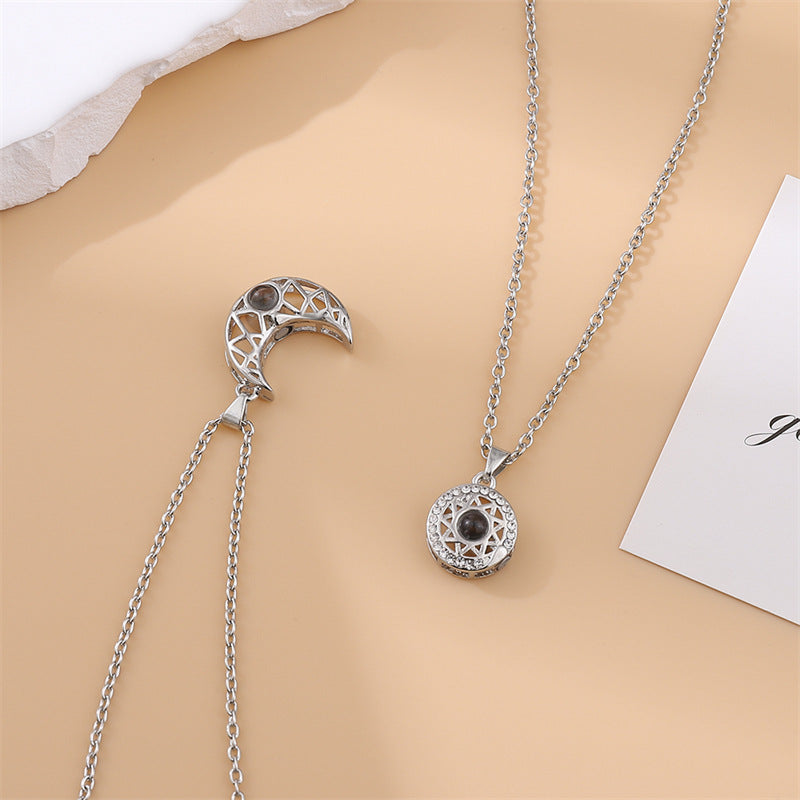 Wing Sun Moon Heart-shaped Projection Languages Necklaces