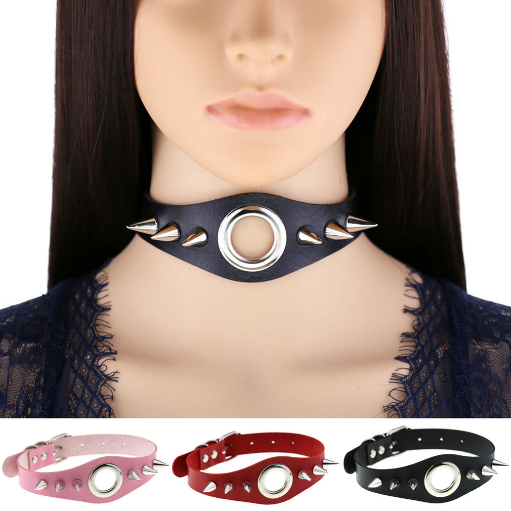 Punk Goth Leather Rivet Pointed Nail Personality Necklaces