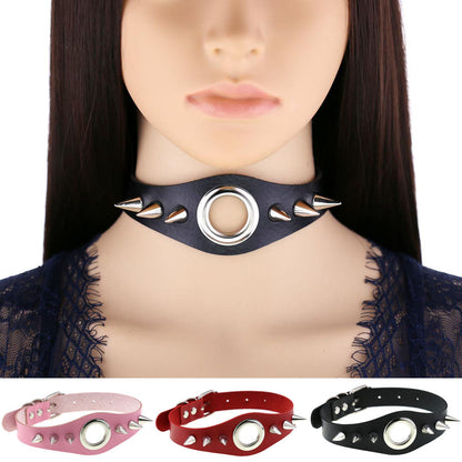 Punk Goth Leather Rivet Pointed Nail Personality Necklaces