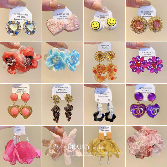 Diamond Grenadine Flower Tassel Sweet Fresh Earrings