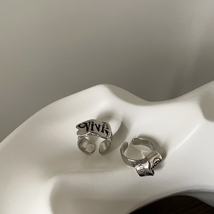 Irregular Metal Letters Female Retro Personality All Match Rings