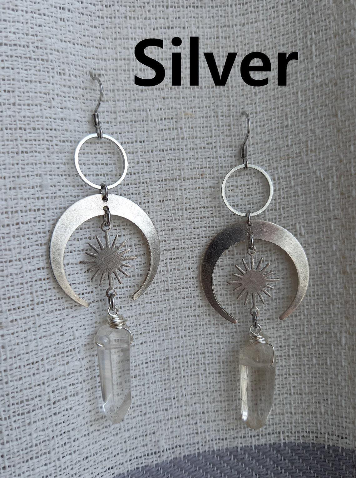 Quartz Moon Rough Stone Brass Geometric Rings