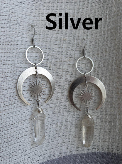 Quartz Moon Rough Stone Brass Geometric Rings