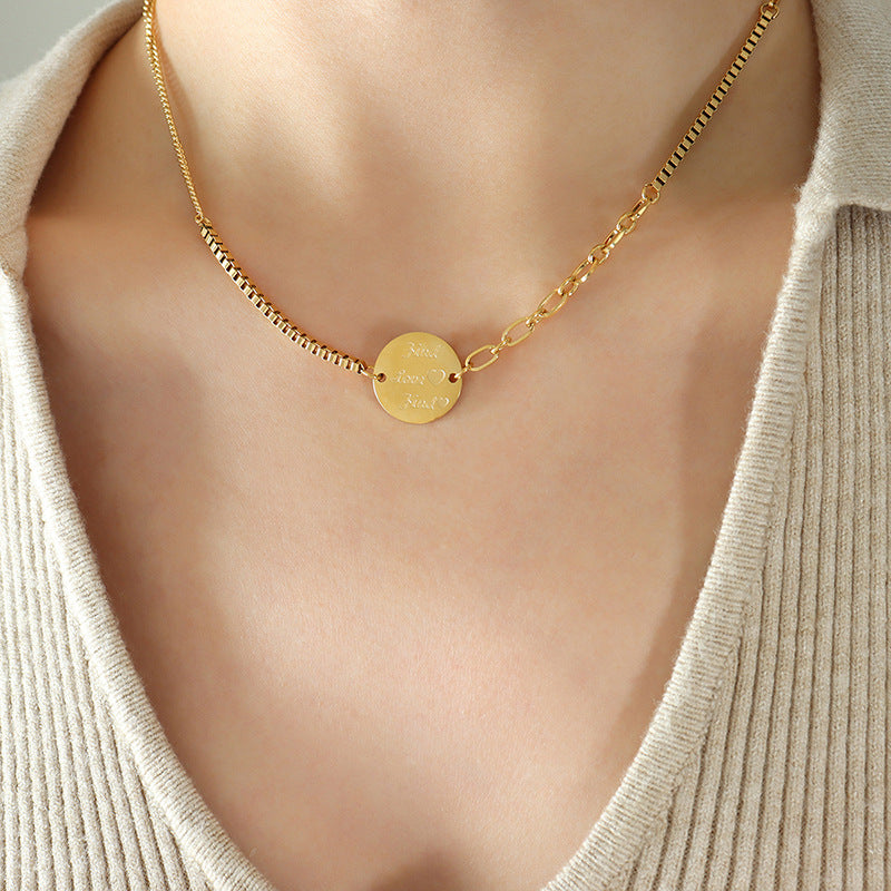 Hop Trend English Round Plate Pendant Stitching Necklaces