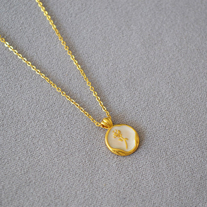 French Elegant Pearl White Enamel Vintage Rose Gold Coin Necklaces