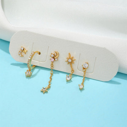 Set Star Moon Element Ear Fashion Earrings