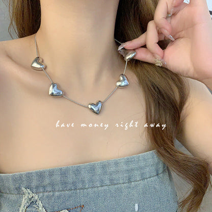 Cold Style Sier Love Female Temperament Heart-shaped Collarbone Necklaces