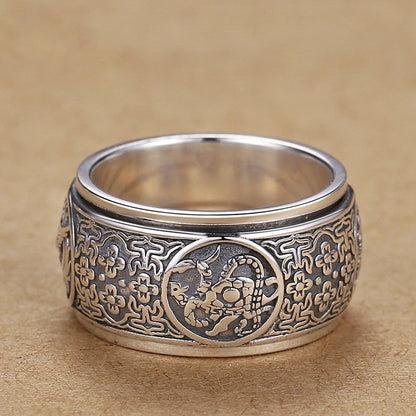 Men's Domineering Sterling Sier Pure Personality Trendy Retro Rings