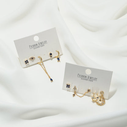 Women's Black Zircon Set Fashion Exquisite Moon Temperament Ear Earrings