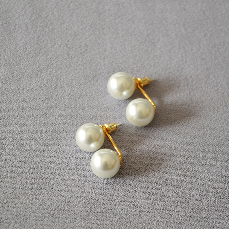 Women's Style Chic Elegant Double Pearl Detachable Sier Pin Earrings