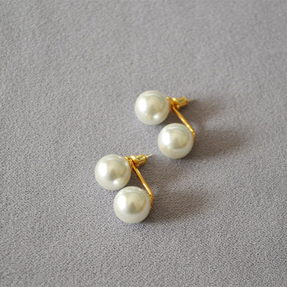 Women's Style Chic Elegant Double Pearl Detachable Sier Pin Earrings