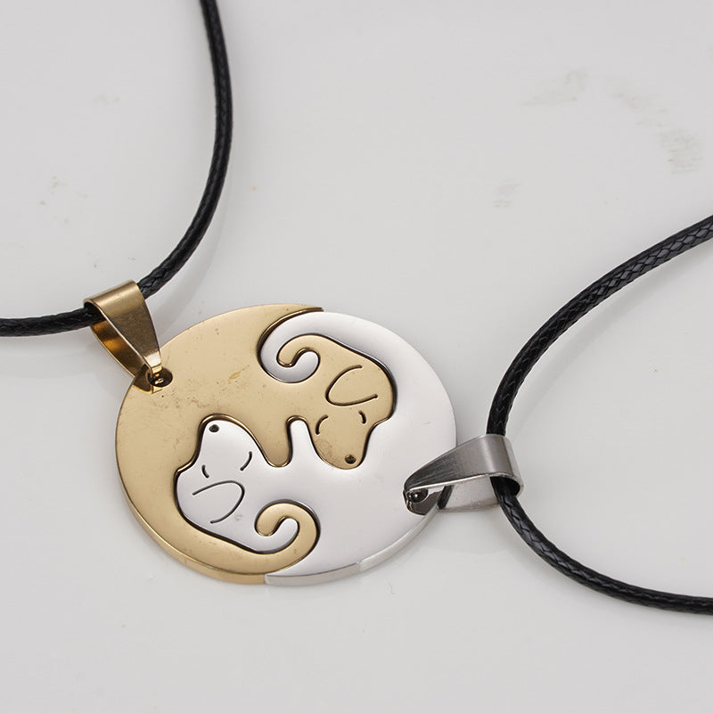 Women's & Men's Steel Dog Couple Sweater Chain Pendant Necklaces