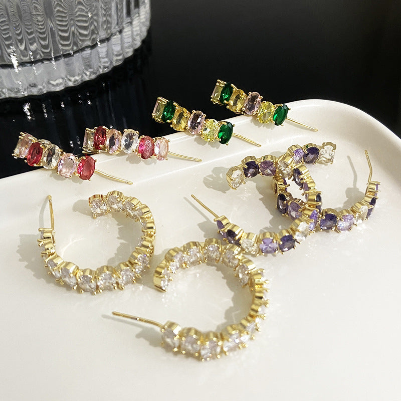 Temperament Entry Lux Zircon Personality Cold Sier Earrings