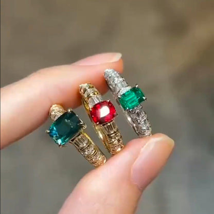 Women's Glass French Retro Gold-plated Spirit Snake Full Rings