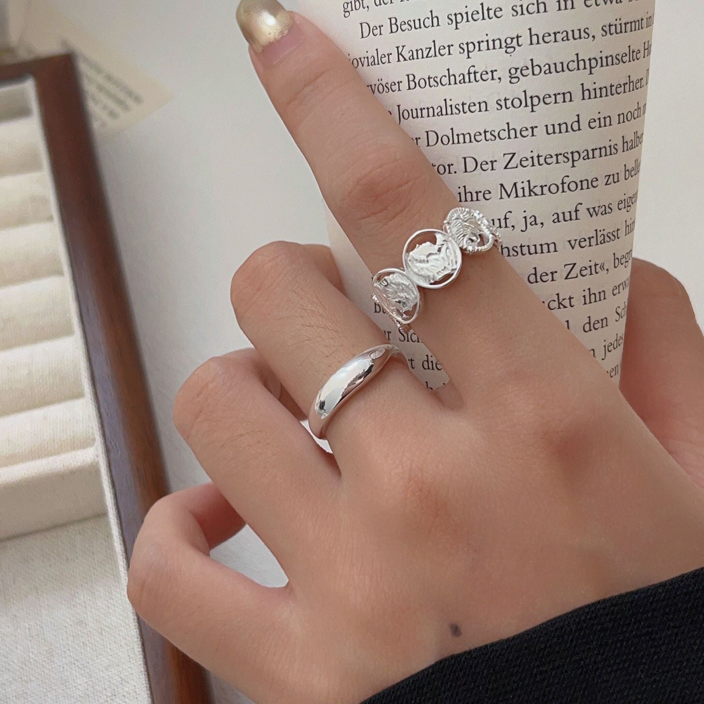 Women's Sterling Sier Opening Adjustable Simple Advanced Rings