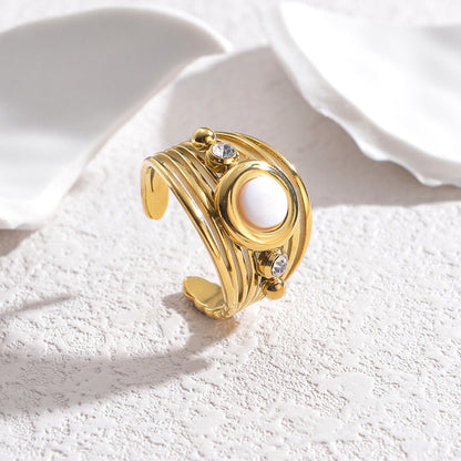 Gold Inlaid Turquoise Open Fashion Ladies Rings