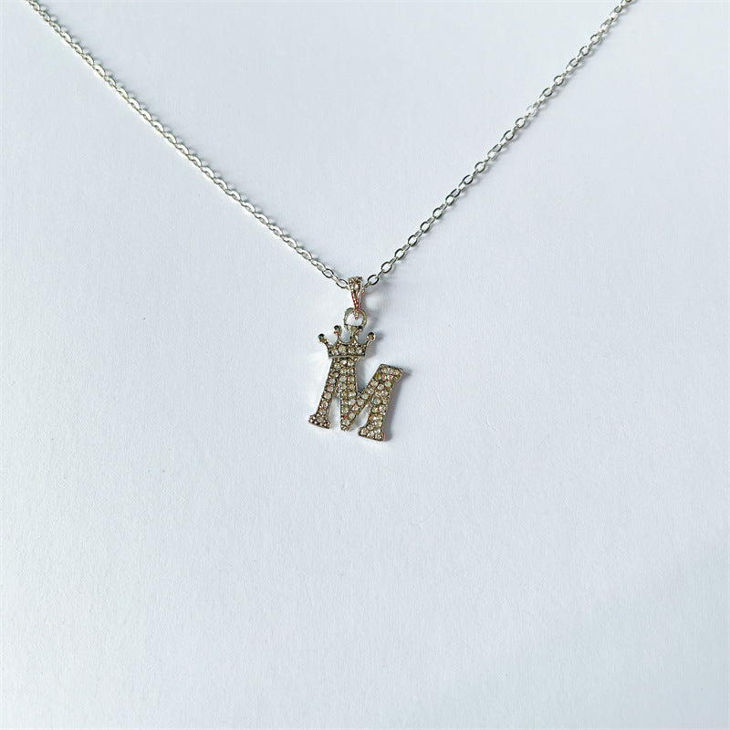 English Letters Full Diamond Pendant Simple Necklaces