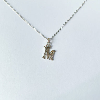 English Letters Full Diamond Pendant Simple Necklaces