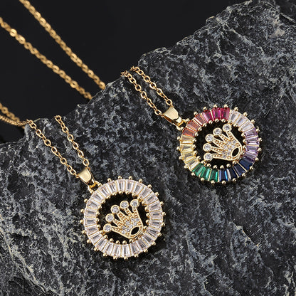 Women's Design Color Zircon Gold Plated Crown Sweet Necklaces