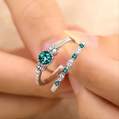 Two-tone Double Circle Suit Female Emerald Rings