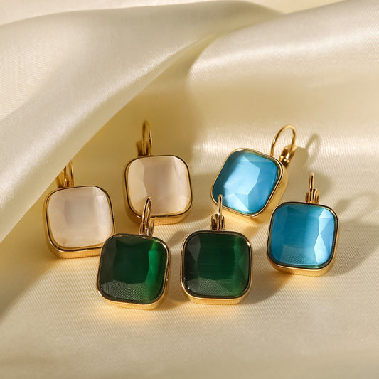 Women's Steel Gold-plated Stainless Square Color Opal Earrings