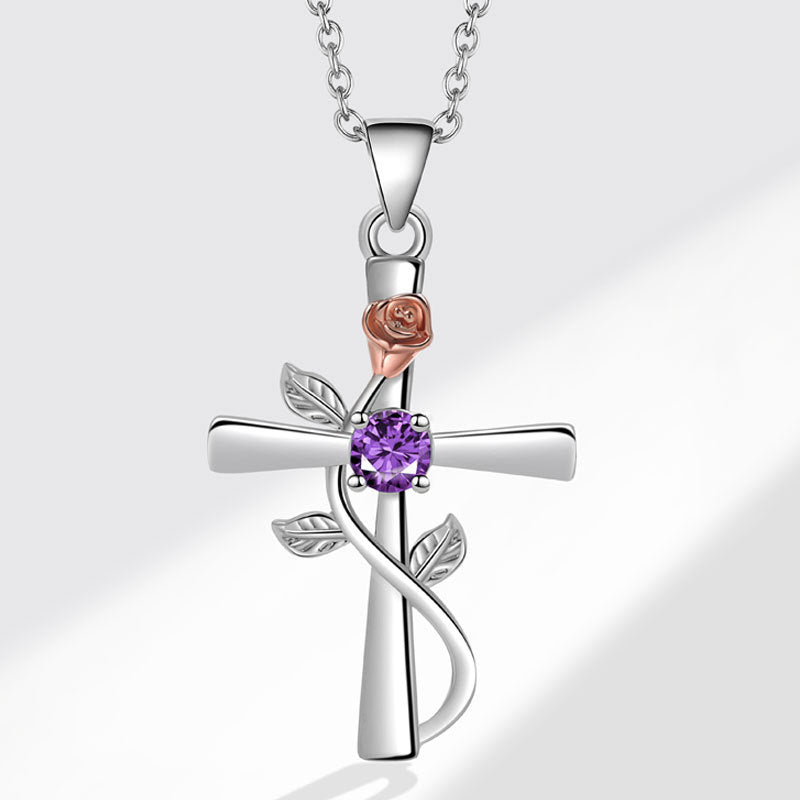 Fashion Cross Rose Inlaid With Diamond Necklaces
