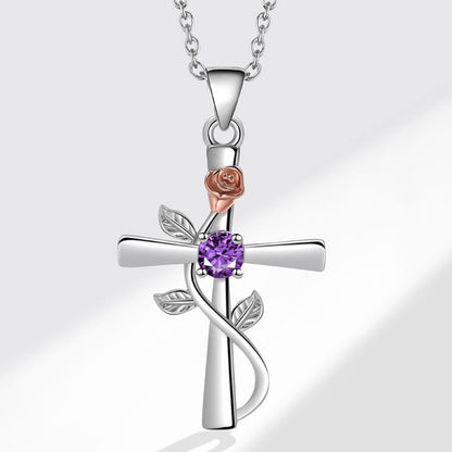 Fashion Cross Rose Inlaid With Diamond Necklaces