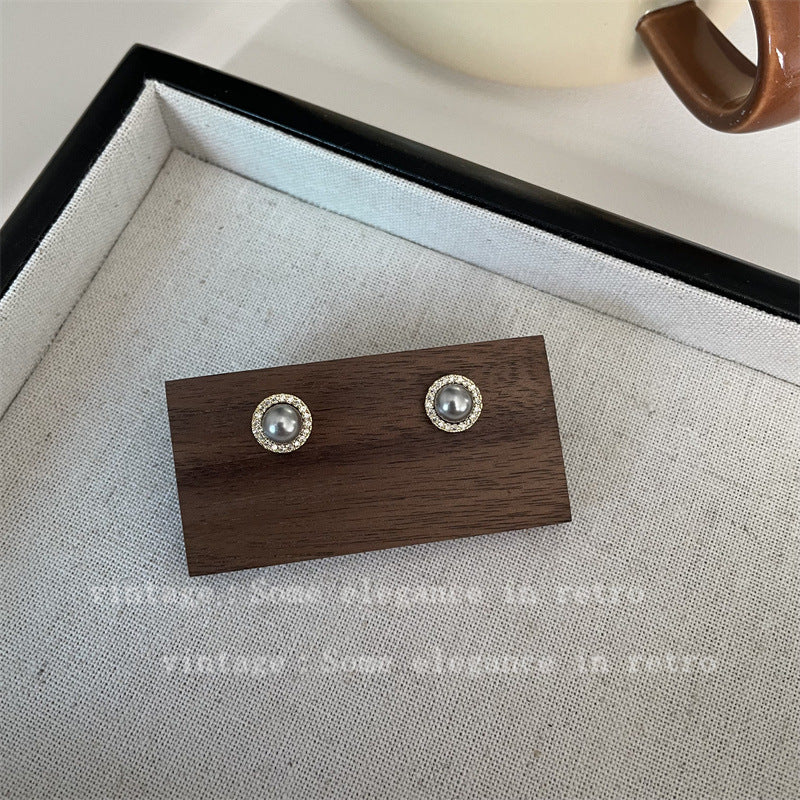 Style Micro Inlaid Zircon Pearl Niche Retro Simple Earrings
