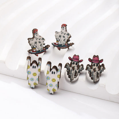 Halloween Pumpkin Funny Personality Creative Ghost Face Earrings