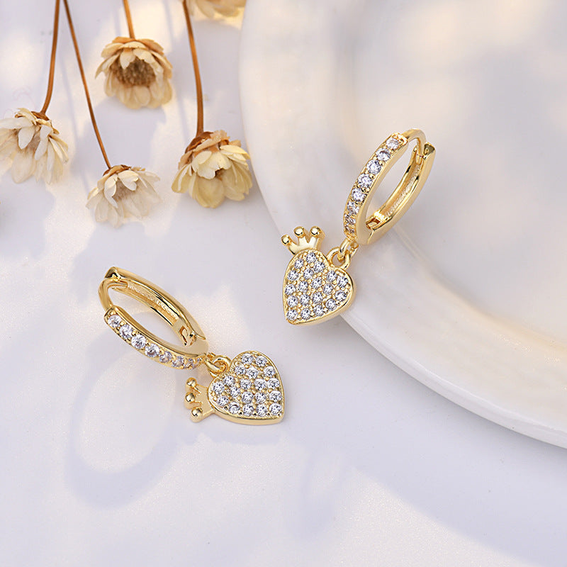 Sier Heart-shaped Ear Clip Female Fresh Refined Rhinestone Earrings