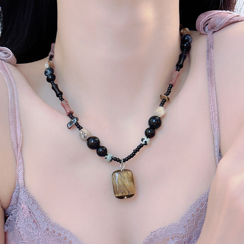 Natural Tigereye Beaded Clavicle Chain Female Ancient Necklaces