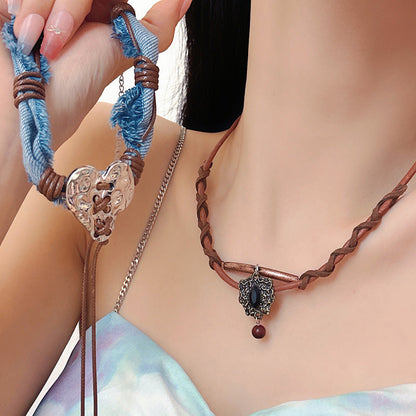 Personality Denim Winding Heart Niche Design Necklaces