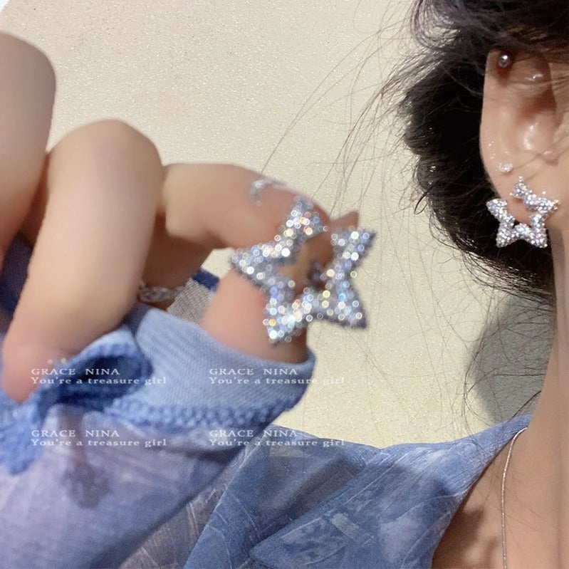 Rhinestone Star Ear Female Sense Light Earrings