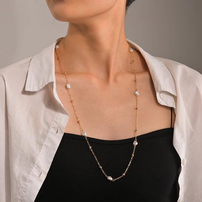 Cold Style Irregular Shaped Pearl Long Necklaces