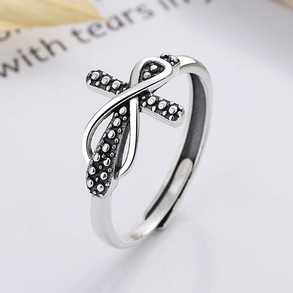 Sier Vintage Distressed Pattern Cross Creative Rings
