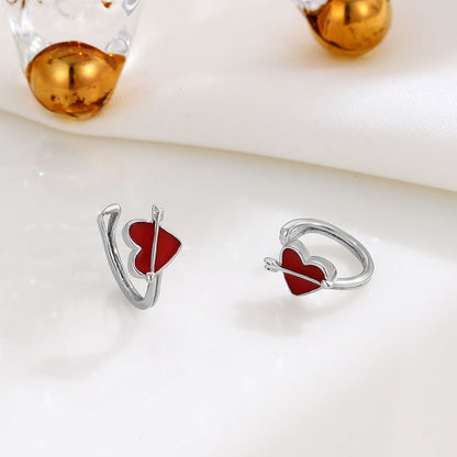 Women's Red Heart-shaped Earless Temperamental Minority Ornament Earrings
