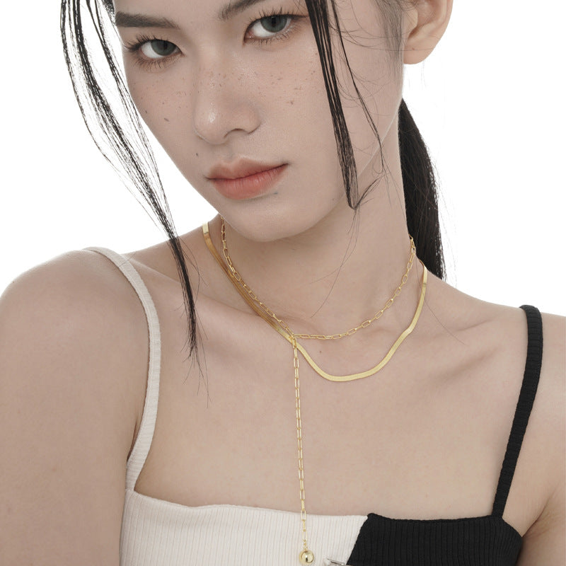 Women's Small Sier Double Layer Blade Chain Long Necklaces