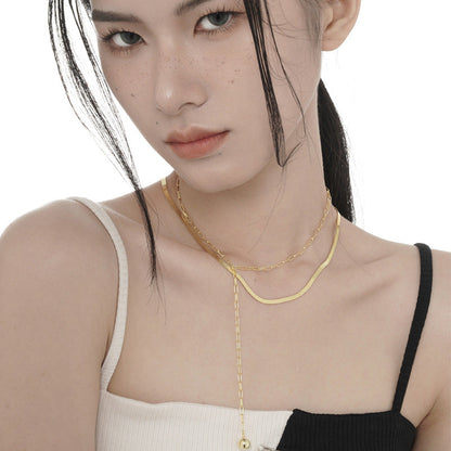 Women's Small Sier Double Layer Blade Chain Long Necklaces