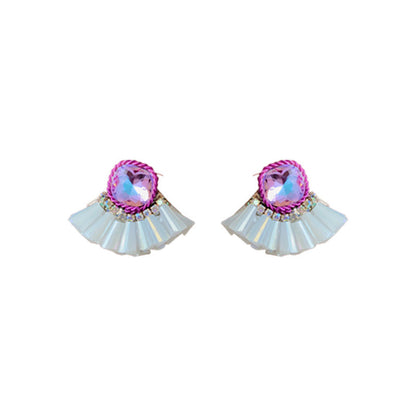 Purple Square Crystal French Elegant Fashion Earrings