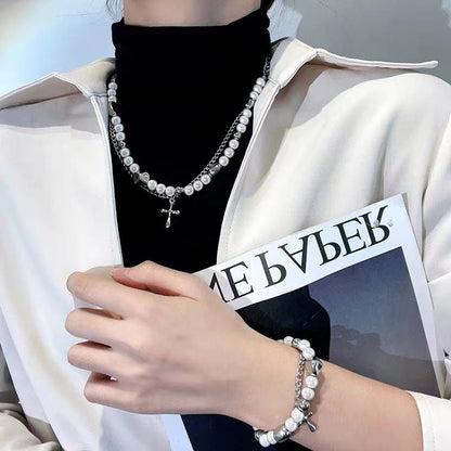 Women's & Men's & Reflective Pearl Cross Hip Hop Necklaces