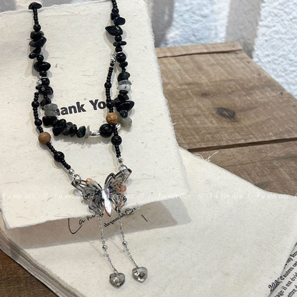Stone Beaded Light Luxury Minority Butterfly Long Necklaces