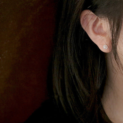 Sier Plated Pearl Shell Zircon Temperament High Sense Earrings