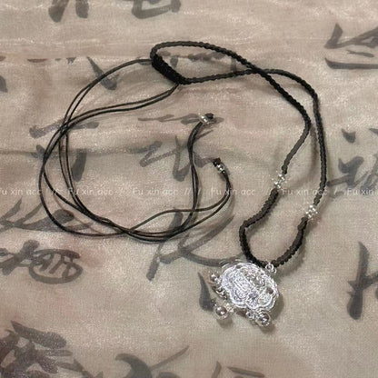 Style Safety Lock Hand-woven Lucky Pendant Bell Tassel Longevity Necklaces